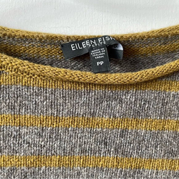EUC Eileen Fisher bateau neck boxy Yak/wool blend gray striped sweater, PP PXS - Picture 2 of 4
